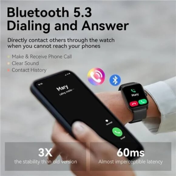 Men's Smart Watch Alexa Built-in 1.8" Touch Screen,100 Sports Modes, IP68, Black - Picture 2 of 7